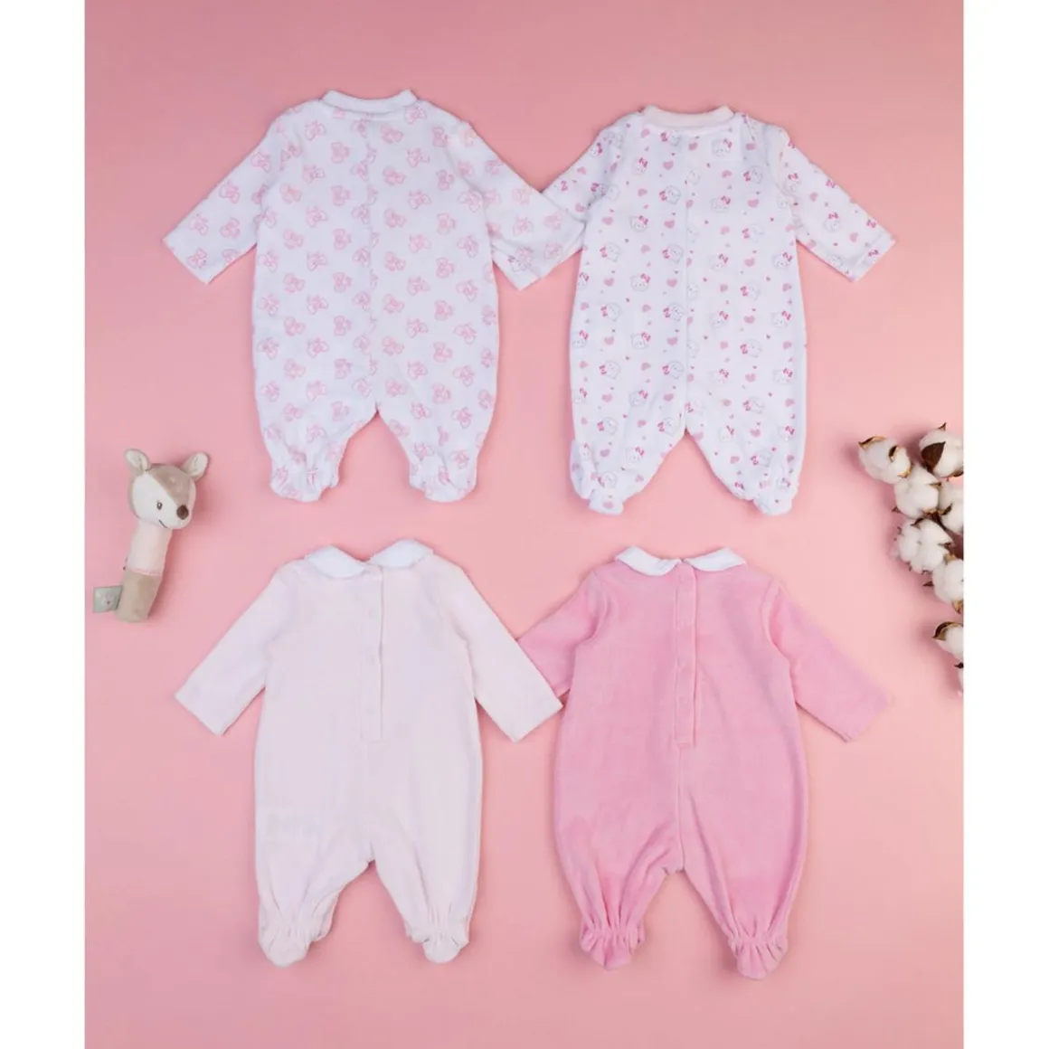 Pack 2 pijamas enteros en felpa blanco y rosa