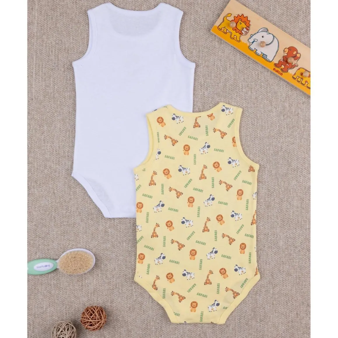 Pack de 2 bodies blanco/amarillo algodón organico