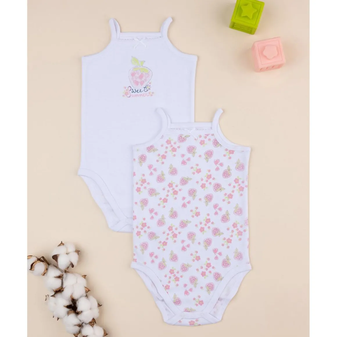 Pack de 2 bodies con estampado de fresas para bebé niña