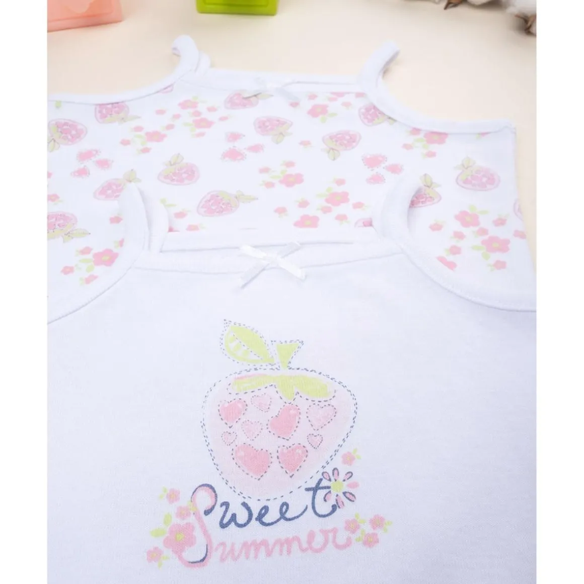 Pack de 2 bodies con estampado de fresas para bebé niña