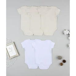 Pack de 5 bodies para reciénita beige y blanco