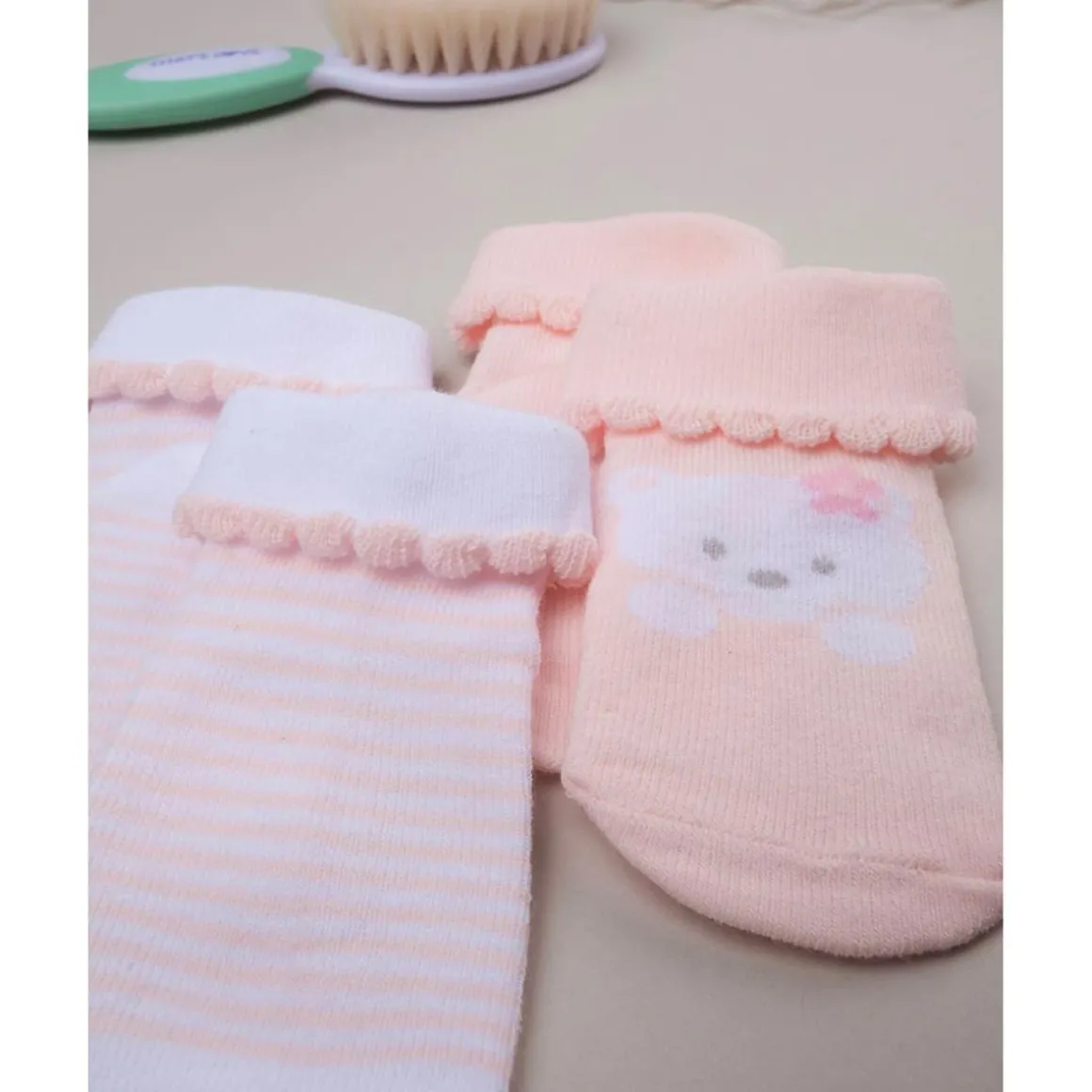 Pack de 2 calcetines para recién nacida osita y rayas
