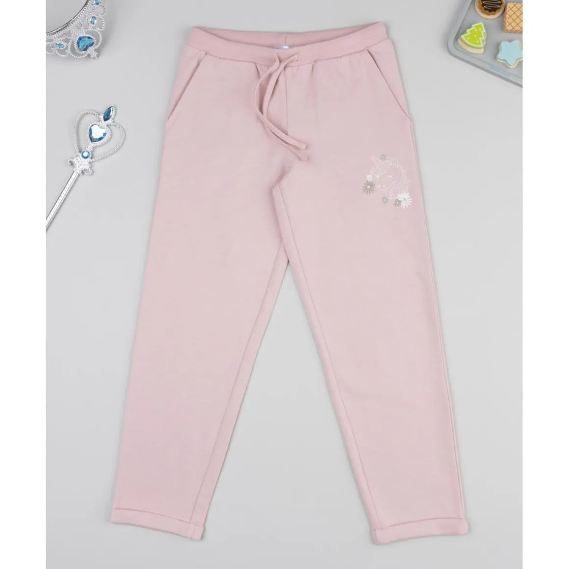 Pantalón afelpado niña rosa con unicornio