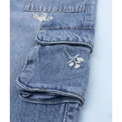 Pantalón denim niña florecitas