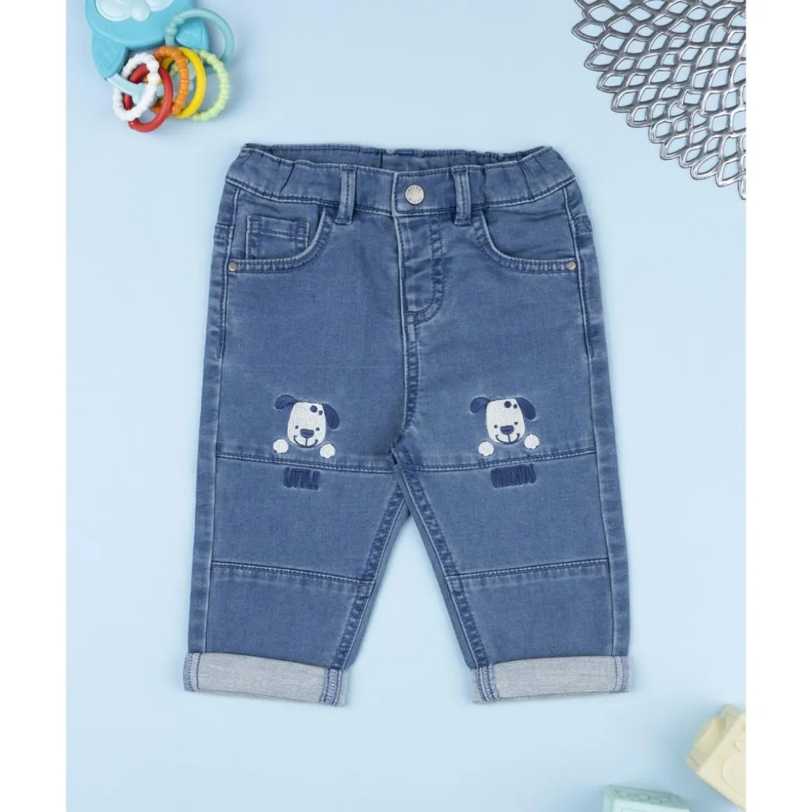 Pantalón denim niño con bordado Dog
