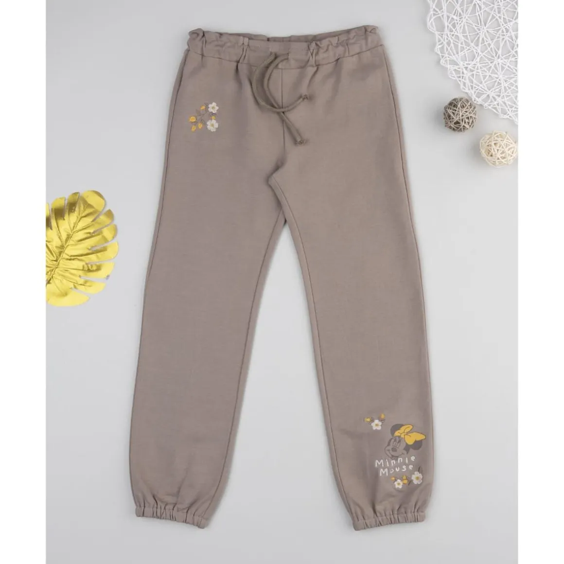 Pantalón marrón de felpa para niña con estampado de Minnie