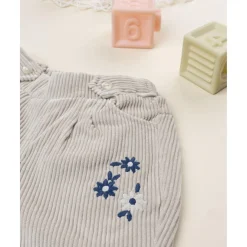 Pantalón niña beige de canalé con bordados