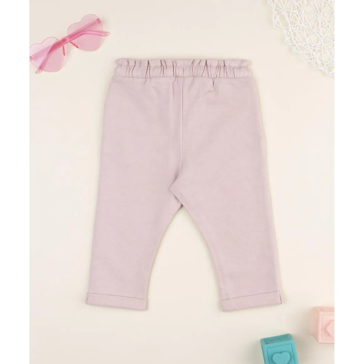 Pantalón niña rosa con cintura fruncida