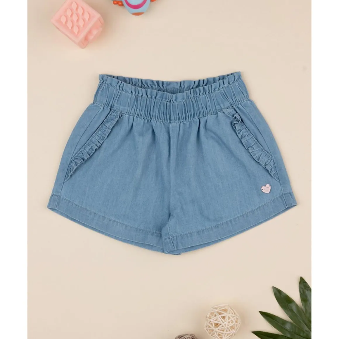 Pantalones cortos de cambray claro niña