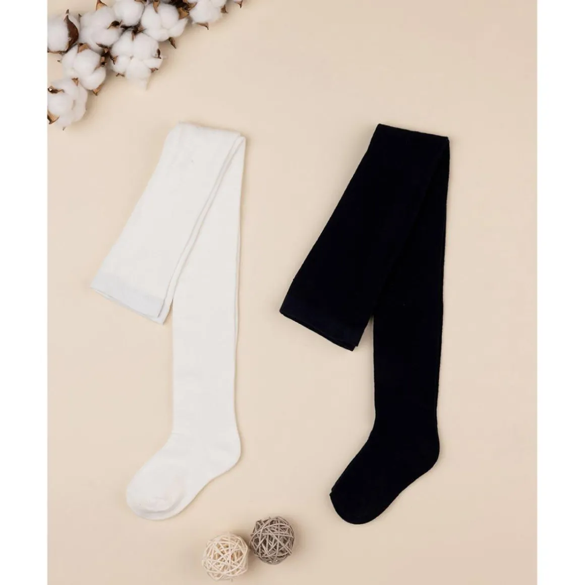 Paquete de 2 pantimedias para niña en crema y azul
