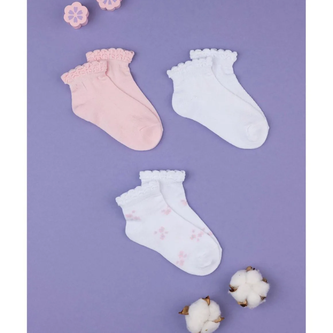 Paquete de 3 pares de calcetines de niña con volantes