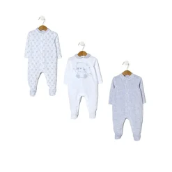 Paquete de 3 pijamas de terciopelo gris y crema