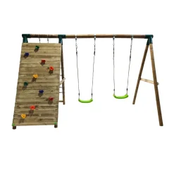 Parque infantil de madera columpios y escalada Timbu