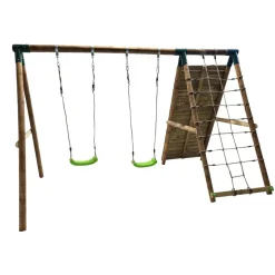 Parque infantil de madera columpios y escalada Timbu