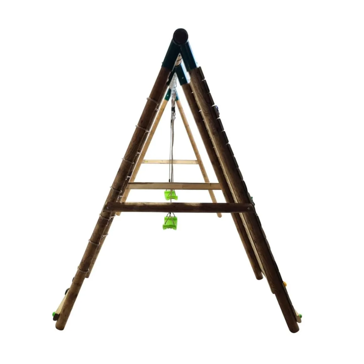 Parque infantil de madera columpios y escalada Timbu