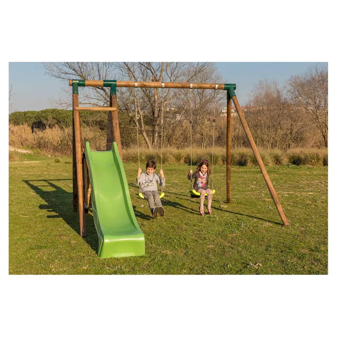 Parque juegos infantil de madera Mauna Loa con asiento para bebé
