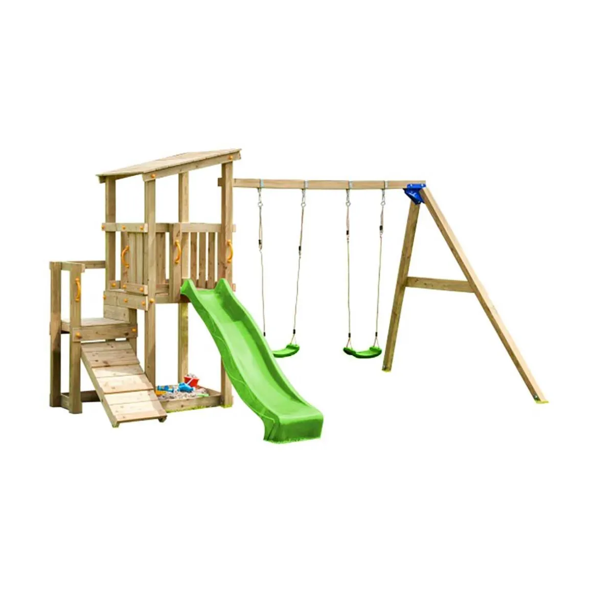 Parque juegos infantil de madera Cascade con columpio doble