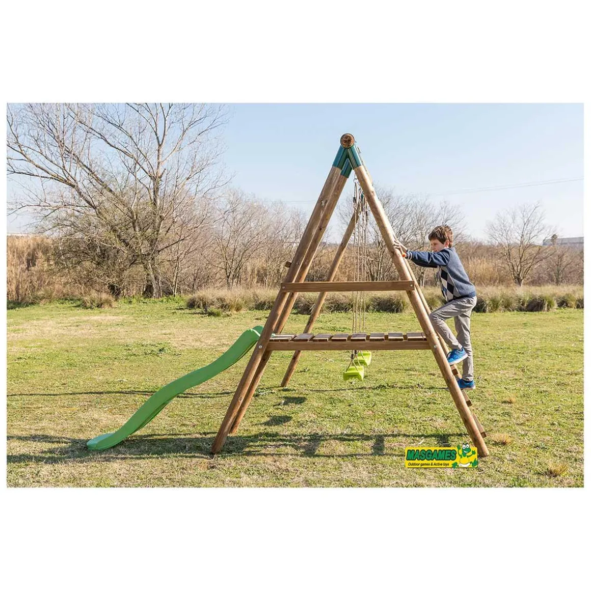 Parque juegos infantil de madera Milos con asiento para bebé