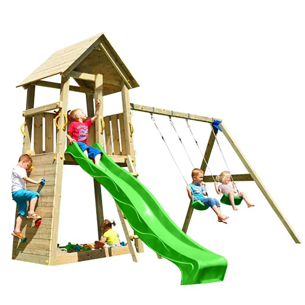 Parque juegos infantil de madera Belvedere con columpio doble