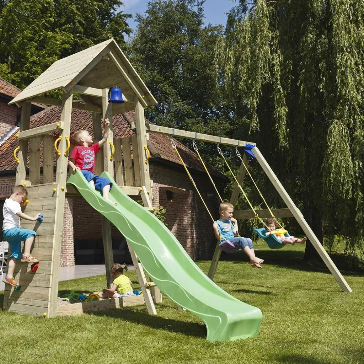 Parque juegos infantil de madera Belvedere con columpio doble