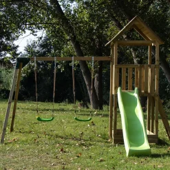 Parque juegos infantil de madera Tibidabo con columpio doble