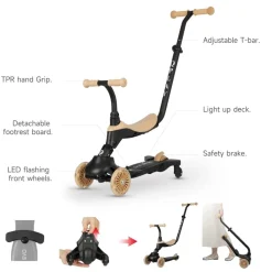Patín Qplay EVO 5‑en‑1 con luces – Color beige