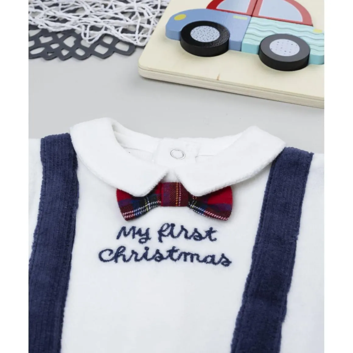 Pelele bebé azul Navidad