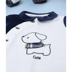 Pelele blanco y azul de niña con perrito