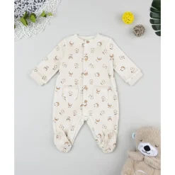 Pelele de terciopelo beige con estampado animalitos