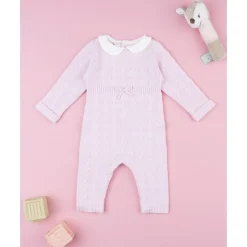 Pelele tricot rosa de niña con lazo
