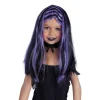 Peluca brujita negra con mechas lilas