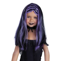 Peluca brujita negra con mechas lilas