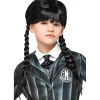 Peluca de Miércoles con trenzas y flequillo para disfraz de carnaval, Halloween y cosplay ㅤ