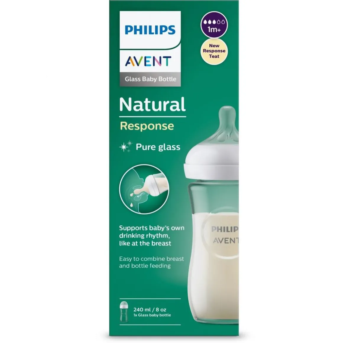 Philips Avent - Biberon de vidrio natural response 240 ml (1m+)