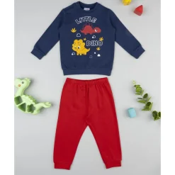 Pijama azul y rojo con dinosaurio para niño