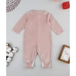 Pijama bicolor de bebé en terciopelo blanco y rosa