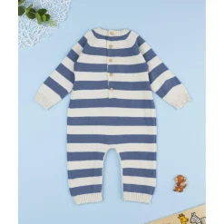 Pijama de bebé a rayas beige y azul