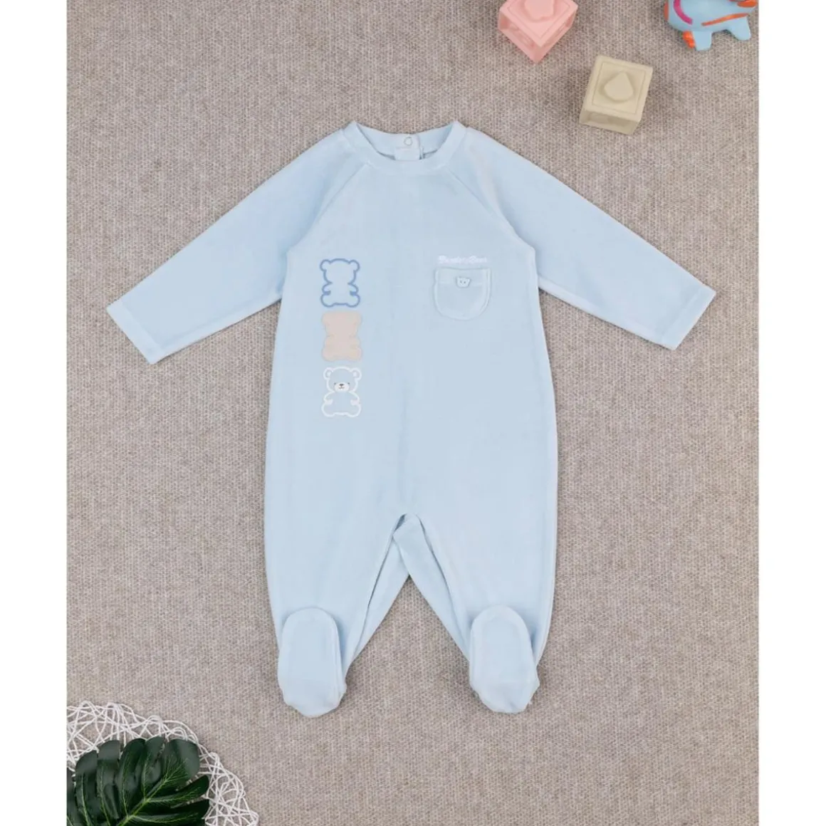 Pijama de terciopelo niño azul claro osos