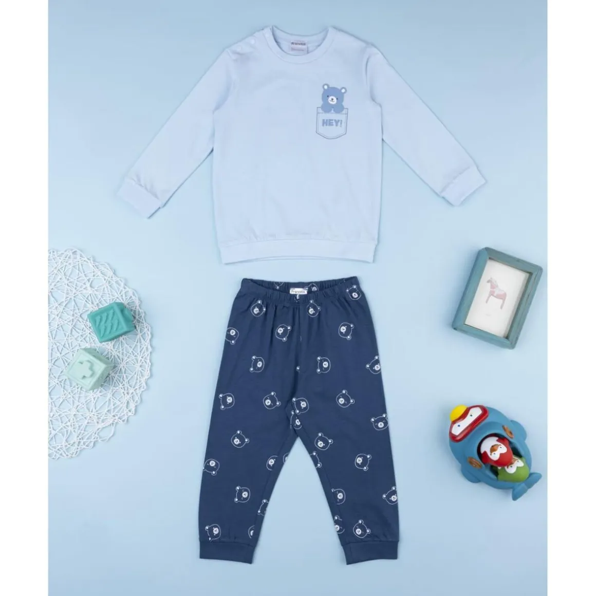 Pijama dos piezas niño azul noche ositos
