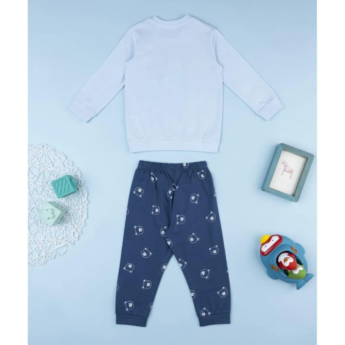 Pijama dos piezas niño azul noche ositos