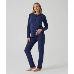 Pijama dos piezas premamá azul con lunares