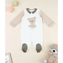 Pijama entero bebé blanco/beige con osito