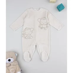 Pijama marrón claro de terciopelo con monitos