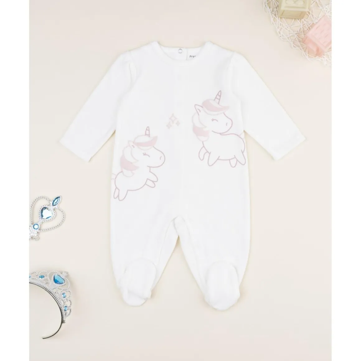 Pijama niña blanco de terciopelo con unicornios