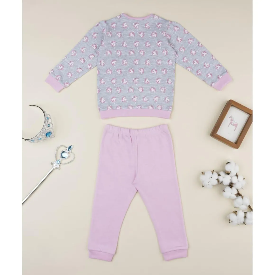 Pijama niña rosa y gris con unicornios