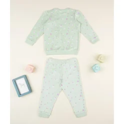 Pijama niña verde con florecitas