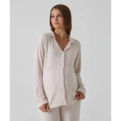 Pijama premamá largo efecto tricot beige