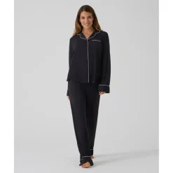 Pijama premamá negro de dos piezas con bolsillo