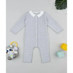Pijama tricot de bebé en gris con cuello blanco