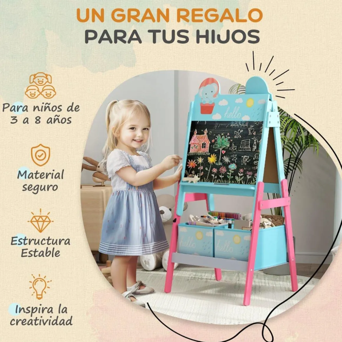 Pizarra 2 en 1 con cajas de tela Azul